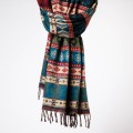 szal kocyk damski z kolorowymi wzorami etno boho zielony