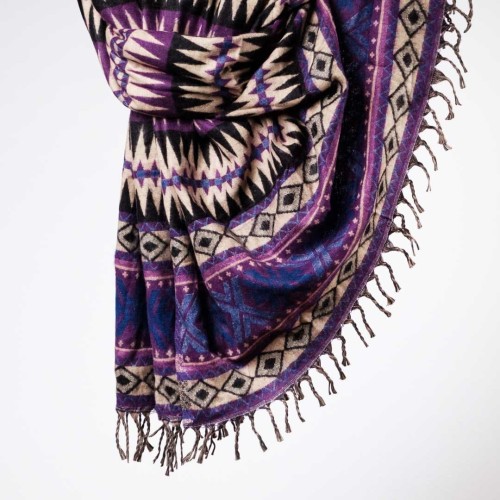 damski szal kocyk w kolorowe wzory etno boho jagodowy