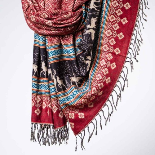 damski szal koc w kolorowe wzory etno boho czerwony