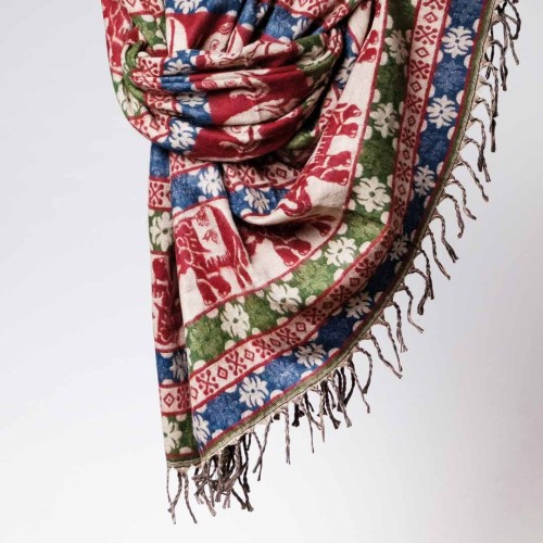 damski szal kocyk w kolorowe wzory etno boho sloniki czerwono niebieskie