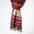 dlugi kolorowy damski  czerwony pomaranczowy szal szalik we wzory na jesien na zime