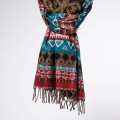 dlugi damski kolorowy czerwony turkusowy brazowy szal szalik we wzory na zimę na jesien