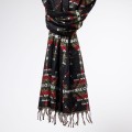 dlugi damski czarny szal szalik chusta we wzory boho jesienny zimowy na zime na chlodne dni