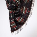 dlugi damski czarny szal szalik chusta we wzory boho jesienny zimowy na zime na chlodne dni