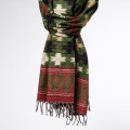 dlugi zielony damski szal szalik we wzory na jesien na zime do plaszcza