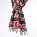 damski szal kocyk w kolorowe wzory etno boho z fredzlami