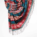 damski szal kocyk w kolorowe wzory etno boho z fredzlami