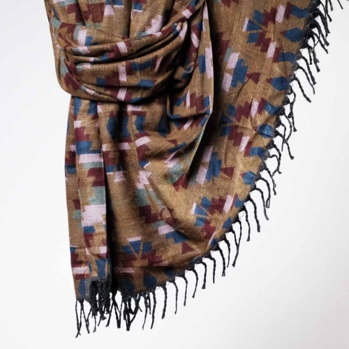 damski szal kocyk w kolorowe wzory etno boho z frędzlami