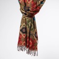 damski szal koc w kolorowe wzory etno boho z fredzlami bursztynowy