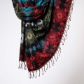 damski szal kocyk w kolorowe wzory etno boho z fredzlami czarny