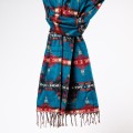 damski szal kocyk w kolorowe wzory etno boho morska zielen