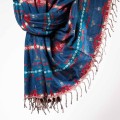 dlugi damski niebieski szal szalik we wzory boho chusta indyjska na zime, na lato