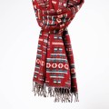 damski szal kocyk w kolorowe wzory etno boho z fredzlami czerwony