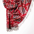 damski szal kocyk w kolorowe wzory etno boho z fredzlami czerwony
