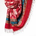 damski szal kocyk w kolorowe wzory etno boho z fredzlami czerwony