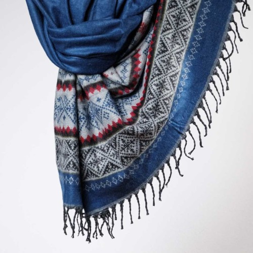 damski szal kocyk w kolorowe wzory etno boho niebieski