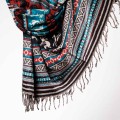 damski szal kocyk w kolorowe wzory etno boho z fredzlami