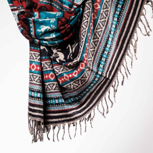 damski szal kocyk w kolorowe wzory etno boho z fredzlami