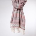 damski cieply szal z dodatkiem kaszmiru w kolorowe pastelowe wzory pudrowy roz