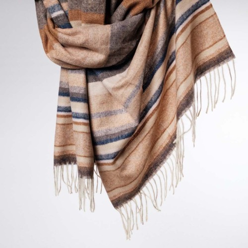 damski szal z domieszka kaszmiru we wzory etno boho karmelowy brazowy miodowy