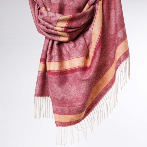 damski szal z dodatkiem kaszmiru w kolorowe wzory czerwony