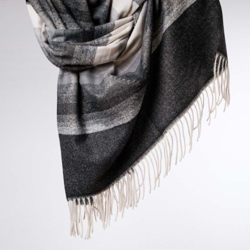 damski szal z dodatkiem kaszmiru we wzory czano biały