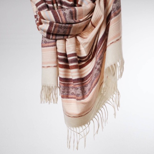 damski szal z dodatkiem kaszmiru w kolorowe wzory etno boho z fredzlami