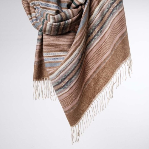 damski szal z dodatkiem kaszmiru we wzory bezowy brazowy z fredzlami