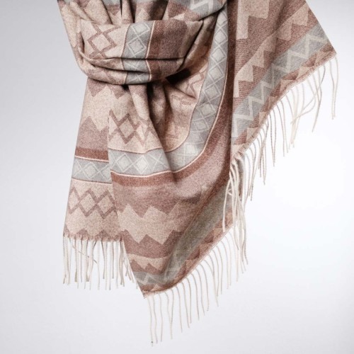 damski szal kaszmirowy z wzorami w odiceniach brazu bezu