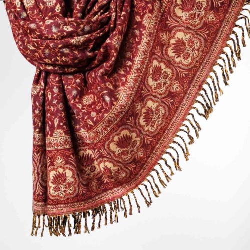 damski szal indyjski w orientalne wzory wisniowy