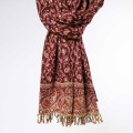 damski szal kocyk indyjski w orientalne wzory czekoladowy wisniowy