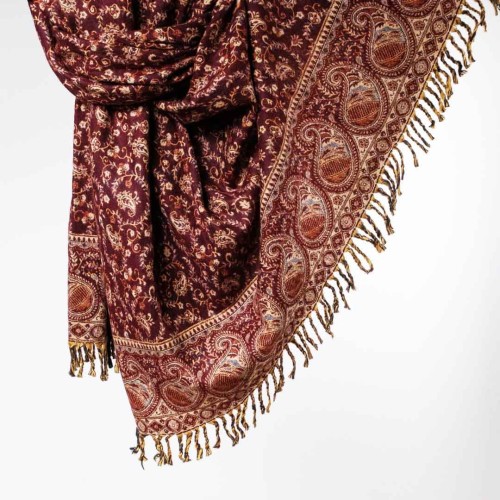 damski szal kocyk indyjski w orientalne wzory czekoladowy wisniowy