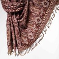 damski szal kocyk indyjski w orientalne wzory czekoladowy braz