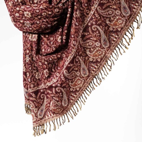 damski szal kocyk indyjski w orientalne wzory czekoladowy