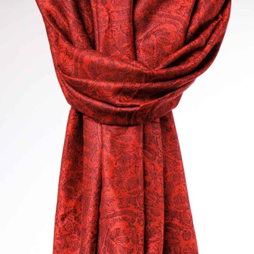 damski elegancki szal satynowy pomaranczowy czarny