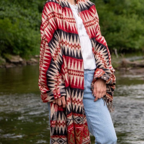 damski szal kocyk w kolorowe wzory etno boho czerwony czarny