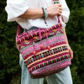 indyjska bawelniana torba na ramie we wzory, etno, boho, hippie, shoperka fuksja, rozowa