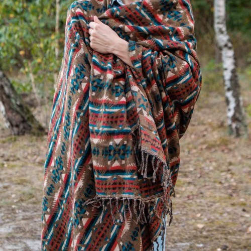 dlugi damski kolorowy szal szalik indyjski chusta we wzory miodowy bursztynowy boho na zime na jesien
