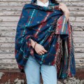 dlugi damski niebieski szal szalik we wzory boho chusta indyjska na zime, na lato