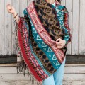 dlugi damski kolorowy czerwony turkusowy brazowy szal szalik we wzory na zimę na jesien
