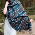 dlugi duzy morski niebieski zielony szal szalik damski we wzory na jesien na zime
