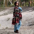 dlugi czarny jesienny zimowy szal szalik damski we wzory etno boho