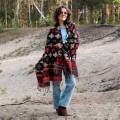 dlugi czarny jesienny zimowy szal szalik damski we wzory etno boho