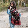 dlugi czarny jesienny zimowy szal szalik damski we wzory etno boho