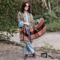 dlugi damski zimowy jesienny szal szalik chusta zielony we wzory etno boho