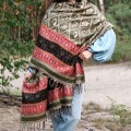dlugi damski zimowy jesienny szal szalik chusta zielony we wzory etno boho