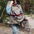 dlugi zimowy jesienny damski szal szalik chusta we wzory etno boho indianskie oliwkowy khaki